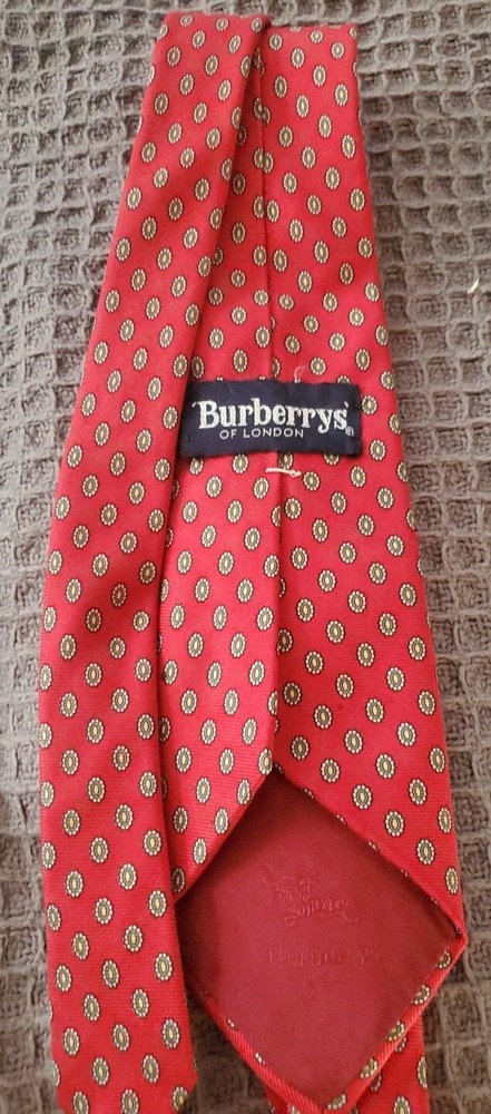Men's Vintage Burberrys of London Geometric Designer Silk Neck Tie Red