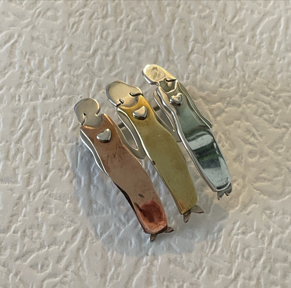 Vintage FAR FETCHED From Mima Oly 3 Tone Copper, Silver & Brass Brooch pin