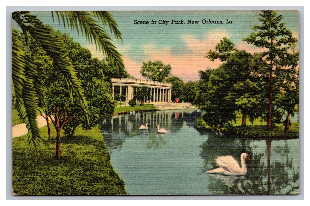 New Orleans Louisiana LA Scene in City Park Linen Postcard