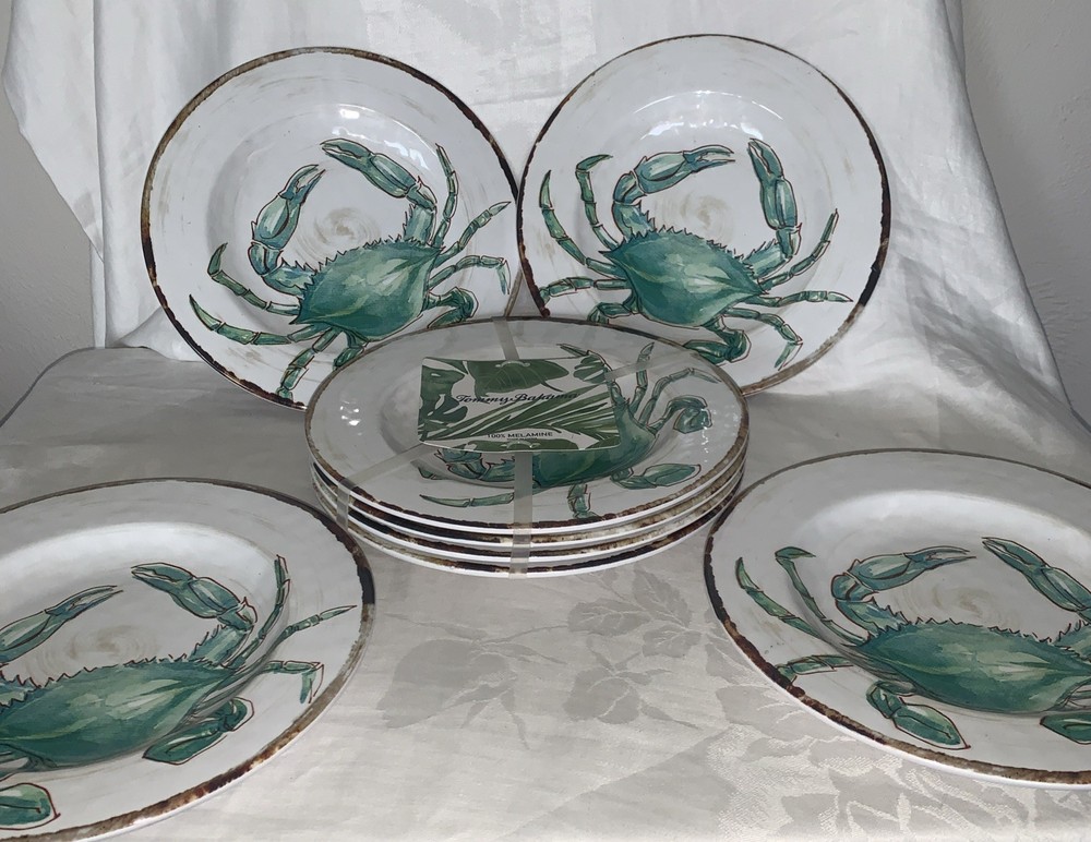Set of 8 Tommy Bahama Plastic Melamine Sea Life blue crab 8.75