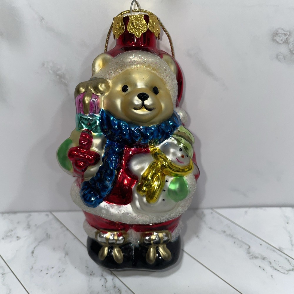 Vintage Blown Glass Santa Teddy Bear Christmas Tree Ornament