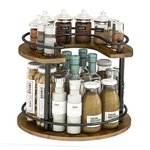 2 Tier Lazy Susan Organizer,2-Tier Spinning Spice Rack with Stable Round