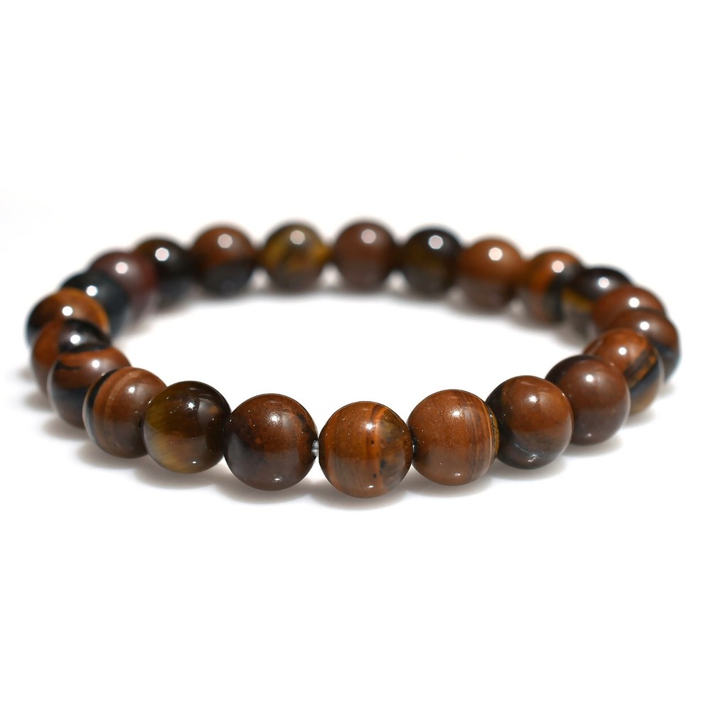 Tiger Eye Beads Stratchable Bracelet, Handmade Golden Tiny Stone Handband