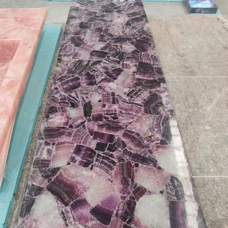 Agate Quartz Purple Dining Slab Countertop Desk Decor