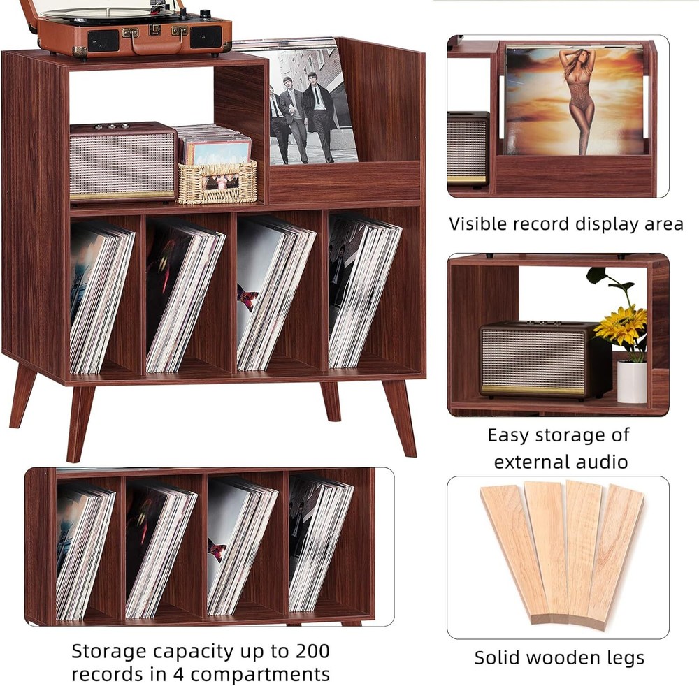 Vintage Record Player Stand with Storage – Holds 300 lbs