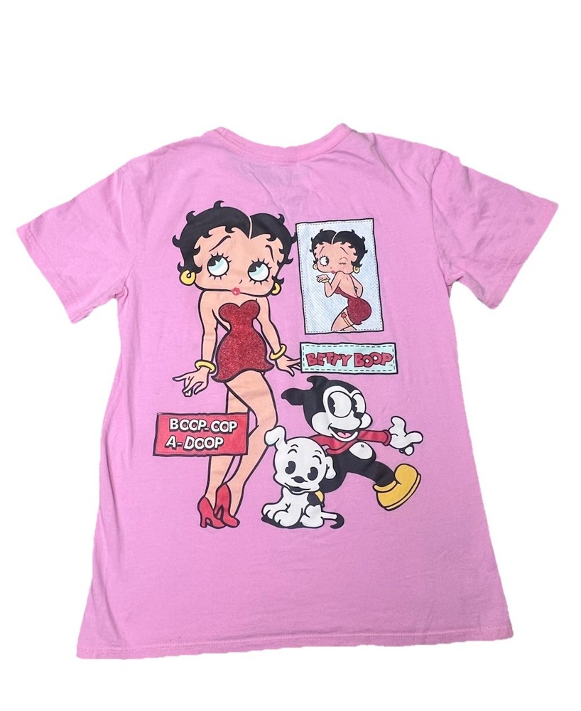 Betty Boop Pink Graphic Print Short Sleeve T Shirt Womens Size XS