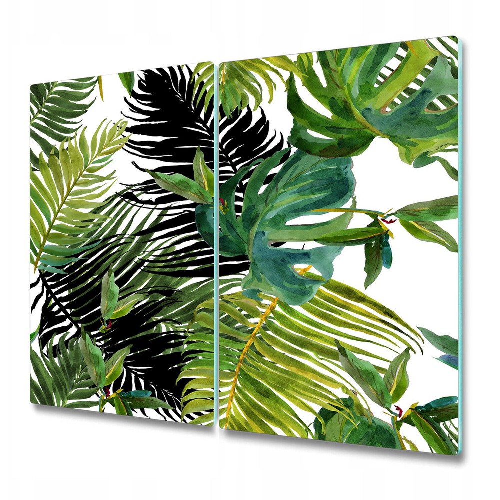 Glass Chopping Cutting Board Fresh Green Tropical Exotic flowers and leaves