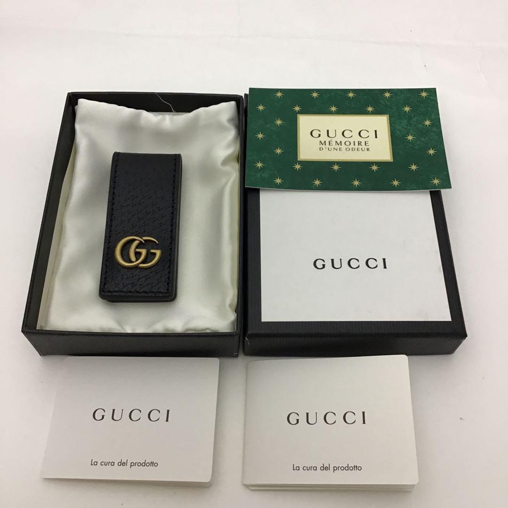 GUCCI GG Marmont Gold Money Clip in Black Leather Made in Italy with Box Pre-Owned Japan