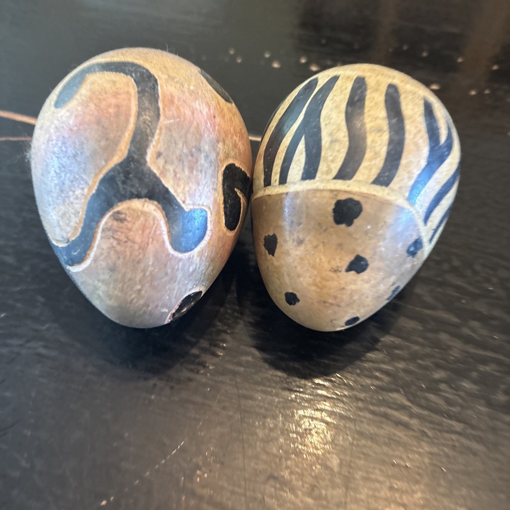 Hand Painted African Soapstone Eggs from Kenya - Cream Abstract Design 2.5x3 Inches a12-image