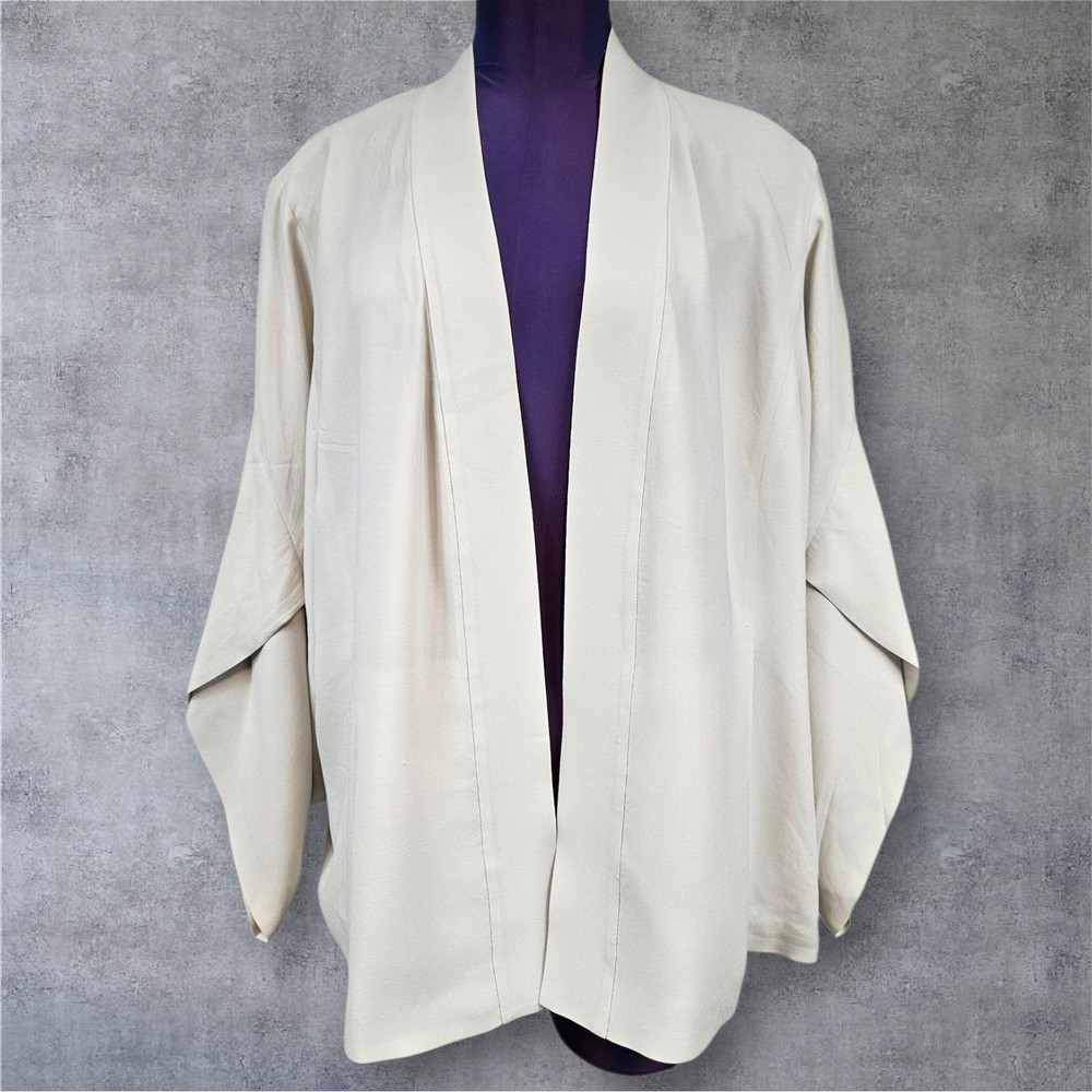 Eileen Fisher Ivory 100% Silk Oversized Kimono Cardigan Jacket XL V6