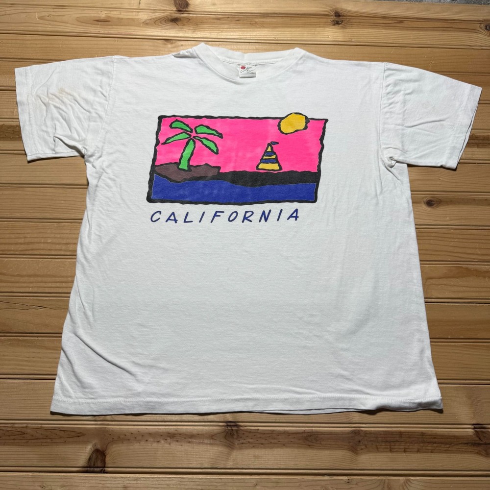 Vintage 90s California Beach Palm Tree Tropical Graphic Souvenir T-Shirt - XL