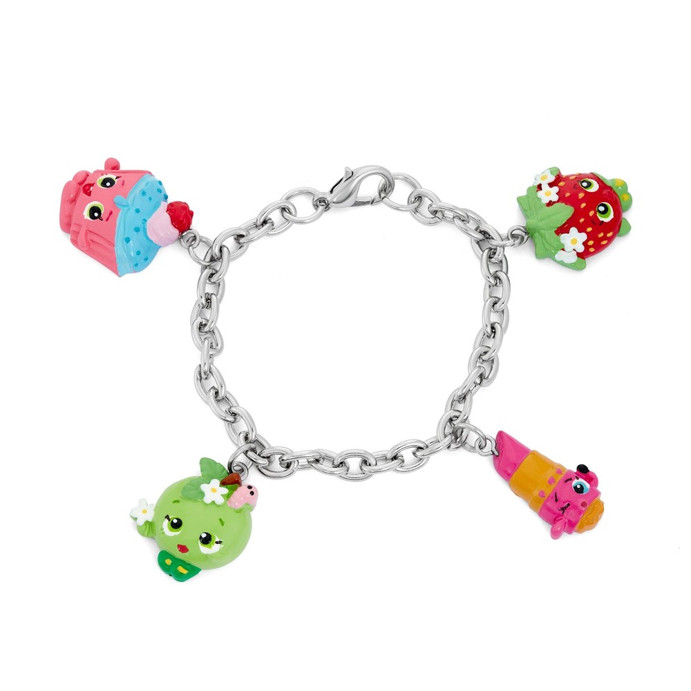 Shopkins Pretend Play Girl's Charms Bracelet - Strawberry Kiss, Lippy Lips,