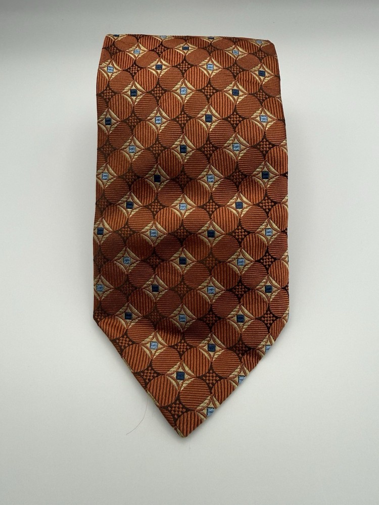 Jos. A. Bank Men’s Tie Burnt Orange Copper Blue Black 100% Silk Tie  (T385)