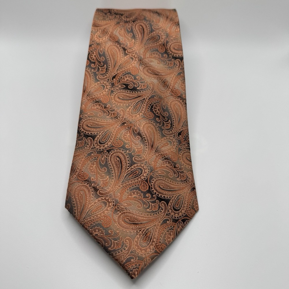 Pronto Uomo Orange / Black Paisley Men’s Classic Handmade Silk Tie  3.75”x59”