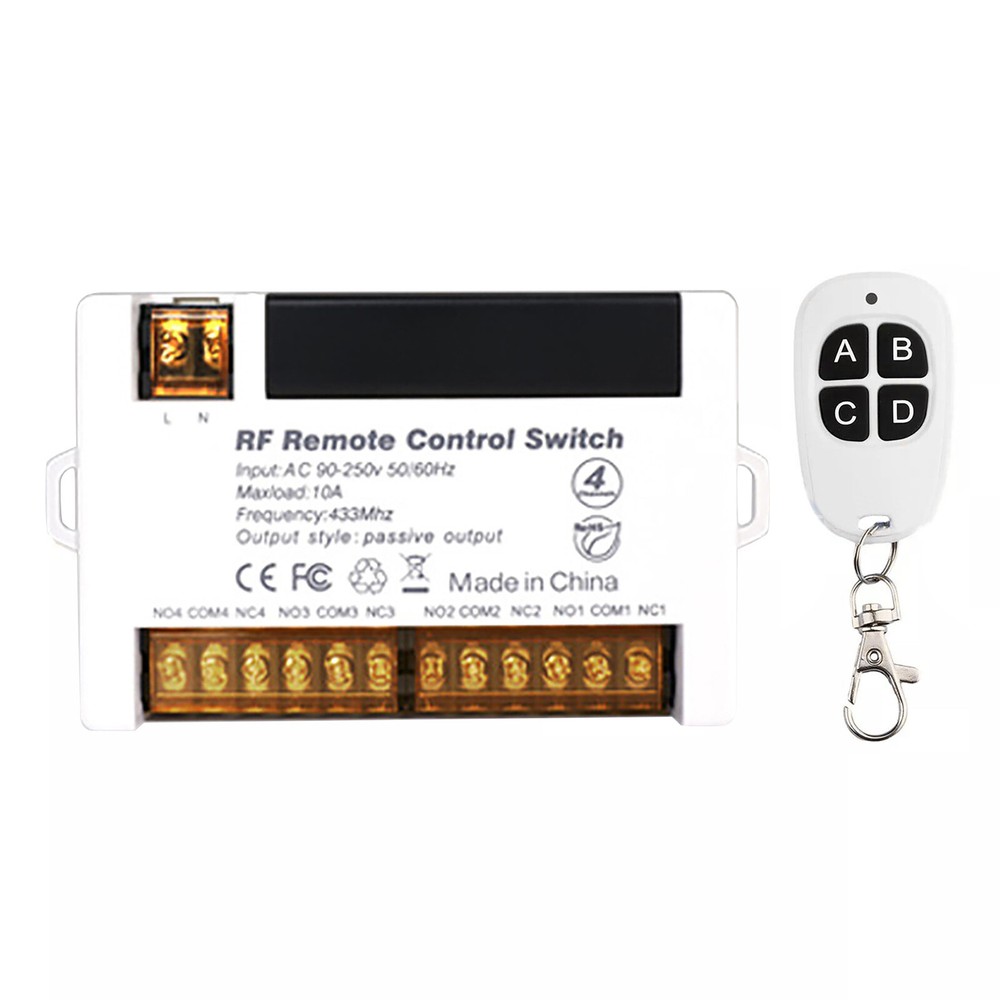 4ch Wireless Relay Remote Control Switch Receiver 433Mhz RF 10A Home Improvement
