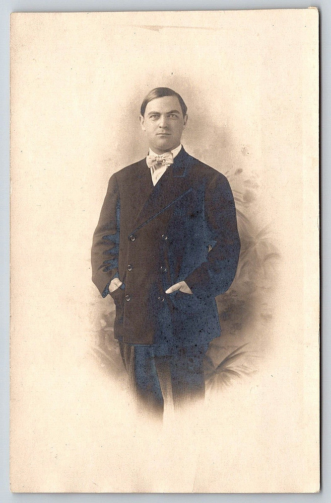 RPPC Vintage Old Antique Real Photo Postcard Picture Man Suit Coat Tie Detroit
