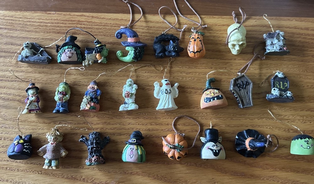 Vintage Mini Halloween Ornaments Resin Lot Of 24 Various Spooky Characters Witch