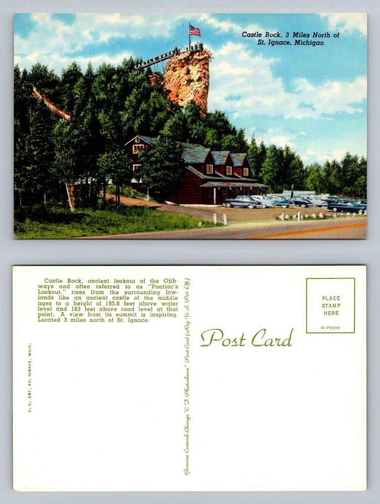 St Ignace, MI-Michigan, Castle Rock Lookout Scenic View Vintage Postcard