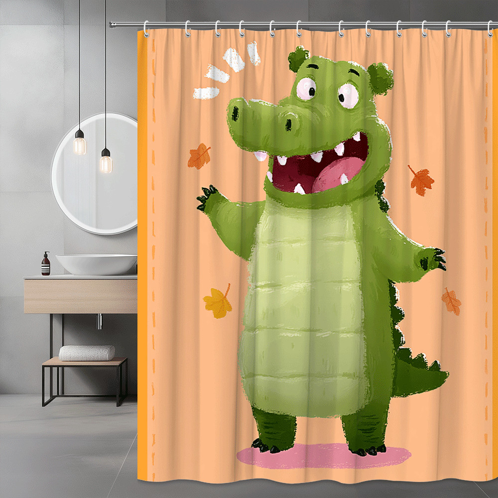Cute Crocodile Shower Curtain Orange Background Cartoon Print