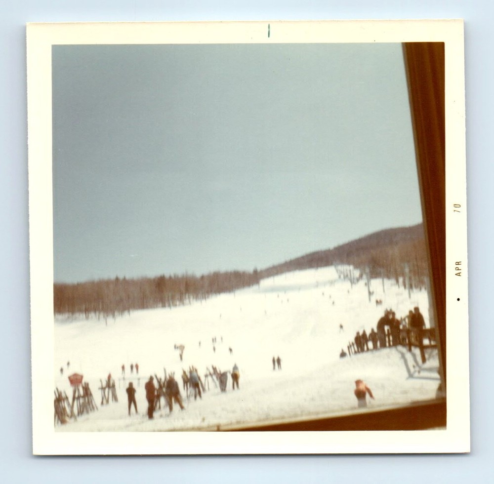 Old Vintage Square Color Photo SNOW WINTER SCENE SKI RESORT SKIERS SKIING