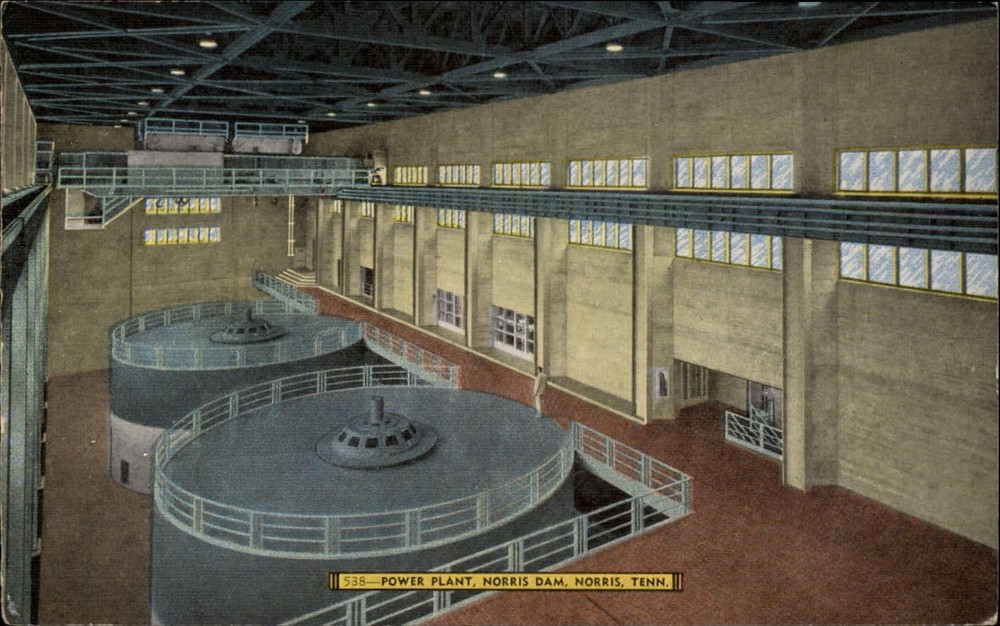 Norris Tennessee Dam Power Plant ~ 1940s linen postcard