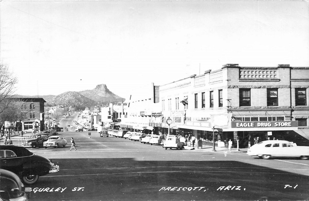 1952 Prescot Arizona Gurley Street occupation autos T-1 RPPC Postcard 26-4008