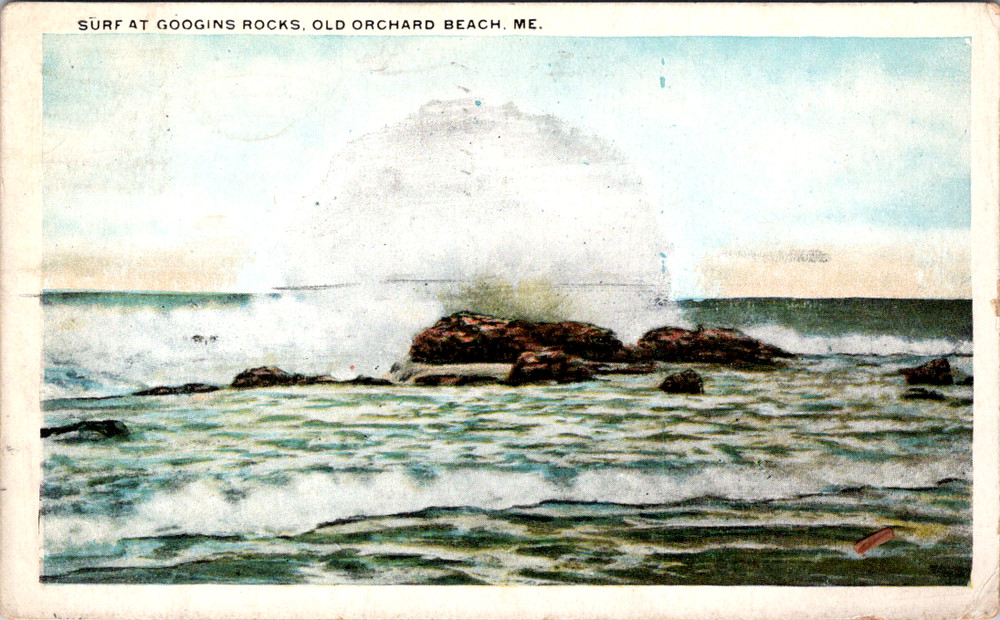 Vintage Postcard Surf Goodins Rocks Old Orchard Beach Maine