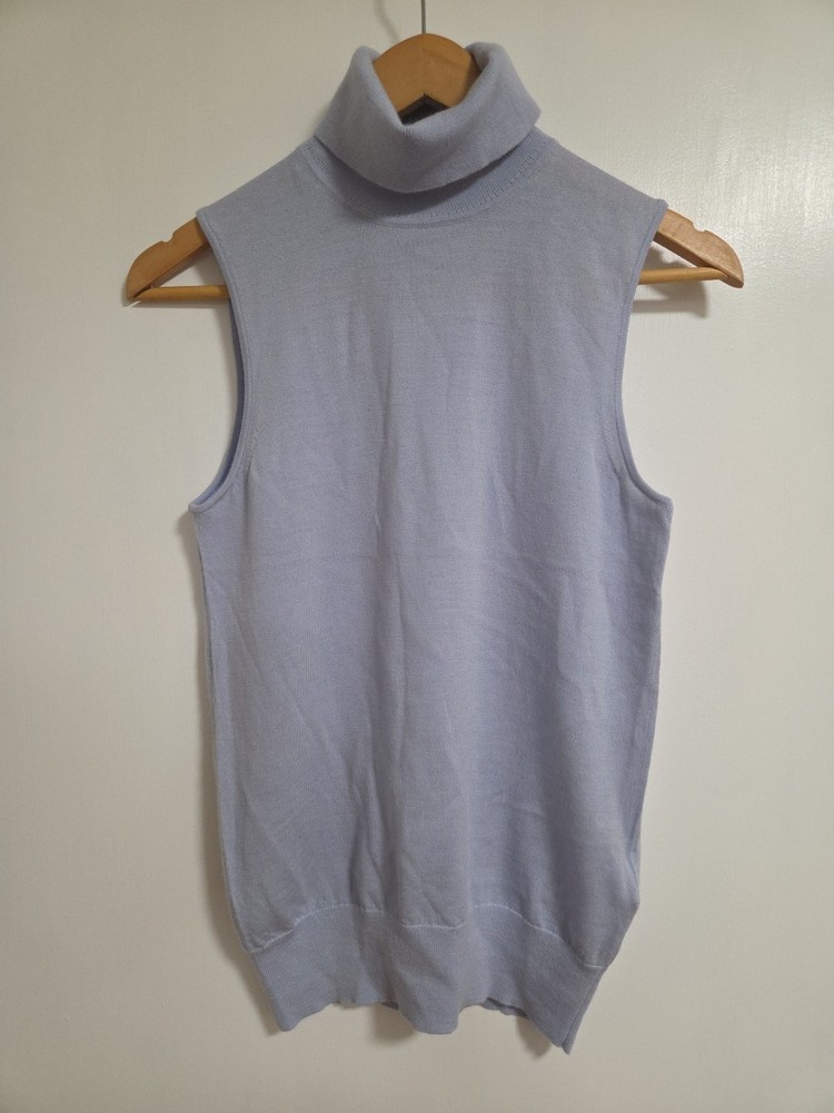 Reiss Womens Merino Wool Sleeveless Minimalist Turtleneck Blue Top Blue Medium