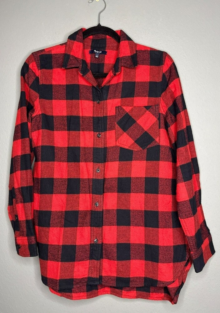 Madewell Ex-Boyfriend Button Up Shirt Red Black Buffalo Check Plaid Women's Smal