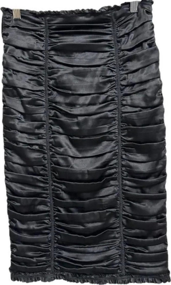 D&G Dolce & Gabbana Black Satin Ruched Ruffle Pencil Skirt Back Zip - XS