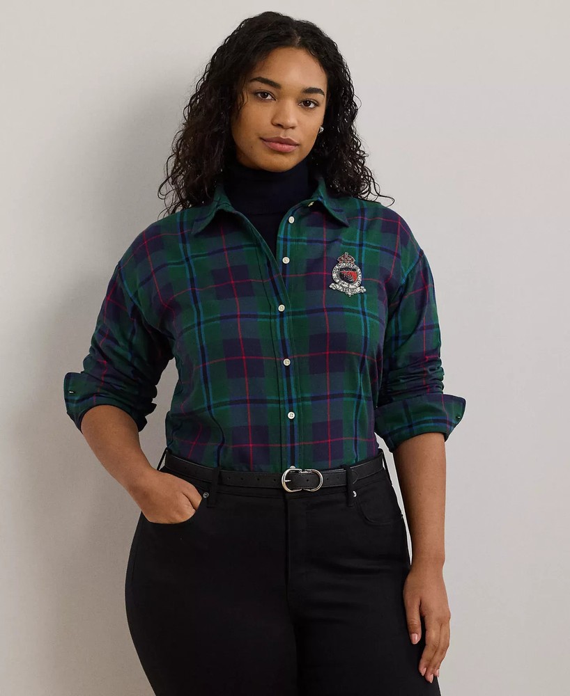 Lauren Ralph Lauren Women's Top Plus Sz Top 1X Plus Size Plaid