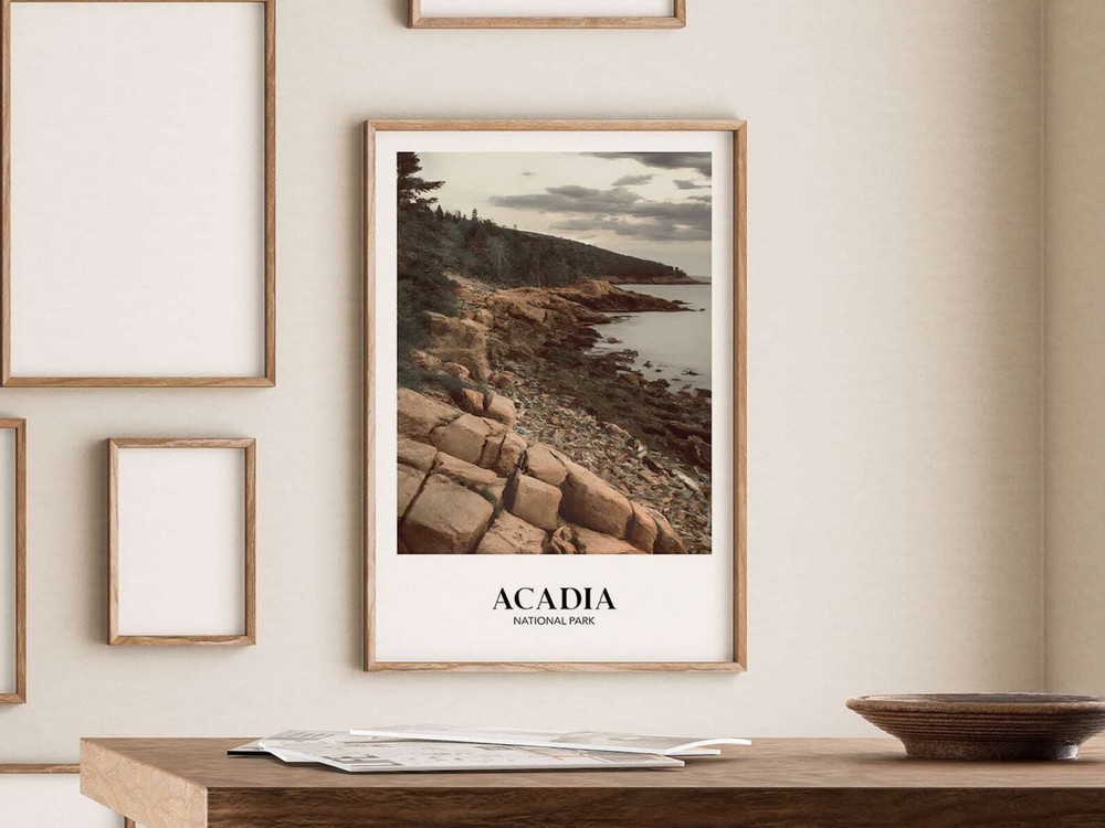 Coastal Acadia National Park Poster Country Travel Print Art Rustic Minimalist-image