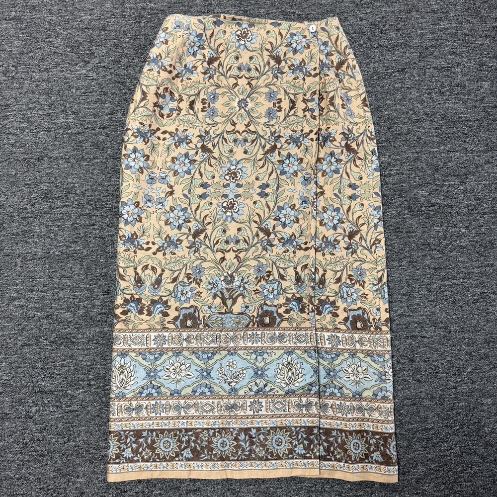 Charter Club 100% Linen Multicolor Floral Long Maxi Wrap Skirt european Size 10