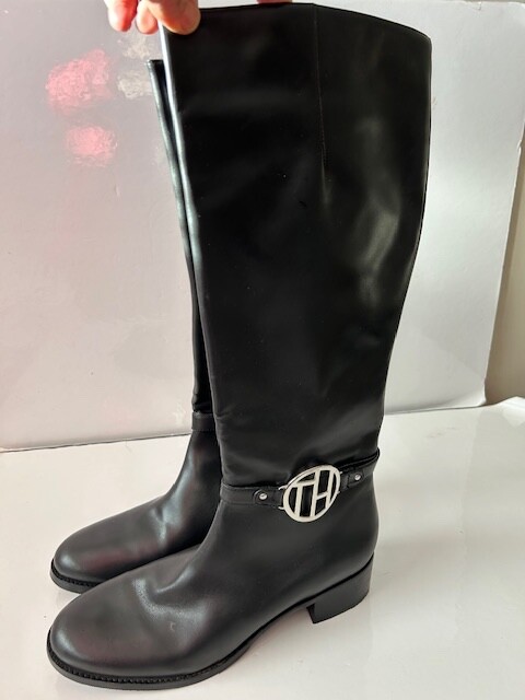 Tommy Hilfiger Felicity Women's Leather Riding Boots Preppy Charcoal Size 9M