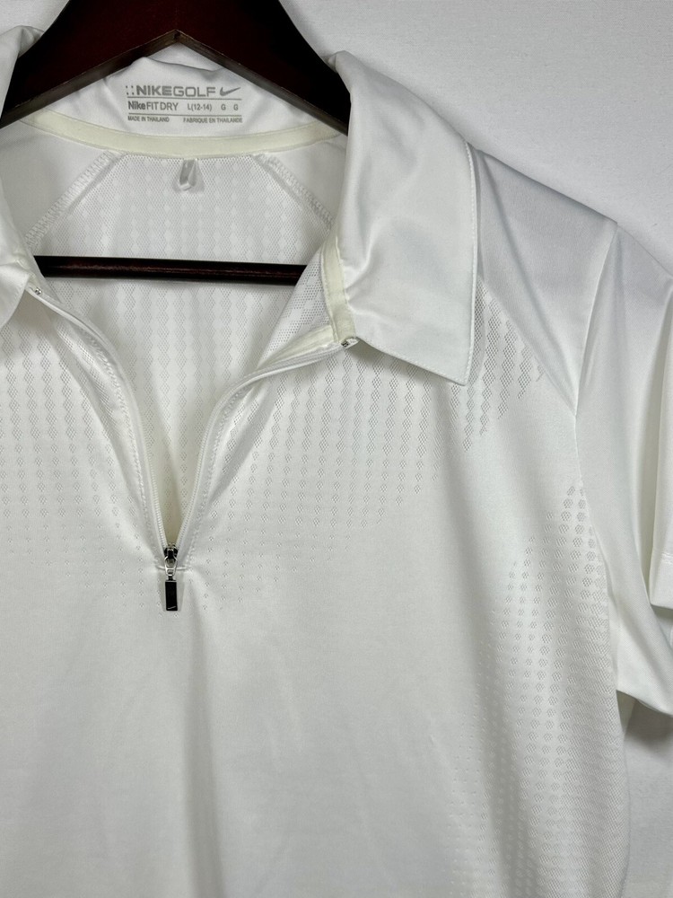 Nike Golf 1/4 Zip Women's Dri-Fit White Short Sleeve Shirt Tour Performance Sz L