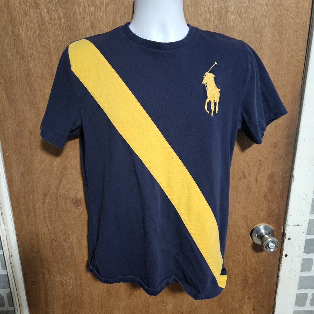 Polo Ralph Lauren Single Stitch T Shirt Yellow Stripe Big Pony Vintage