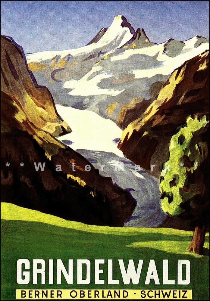 Switzerland Grindelwald 1942 Vintage Poster Print Tourism Travel Mountain