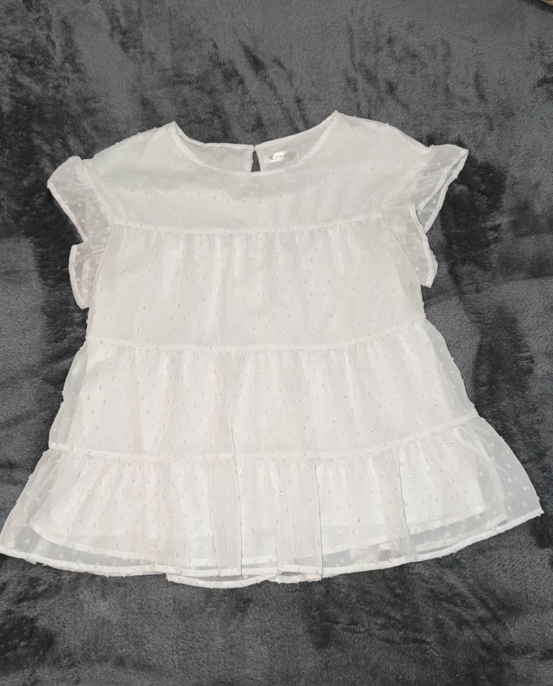 Kirundo White Sleeveless Ruffle Tiered Mini Babydoll Blouse Top Women's Size M