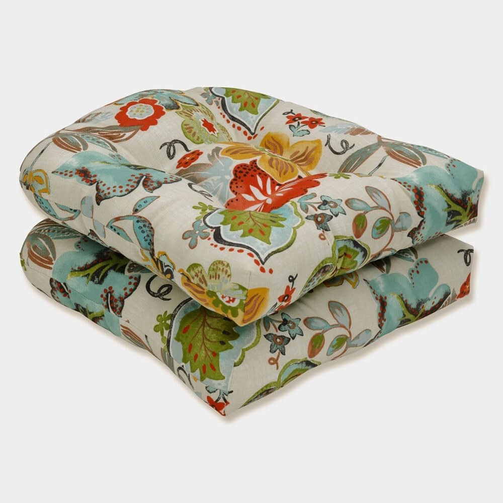 Pillow Perfect Bright Floral Indoor/Outdoor Chair Seat Cushion Tufted Weather...