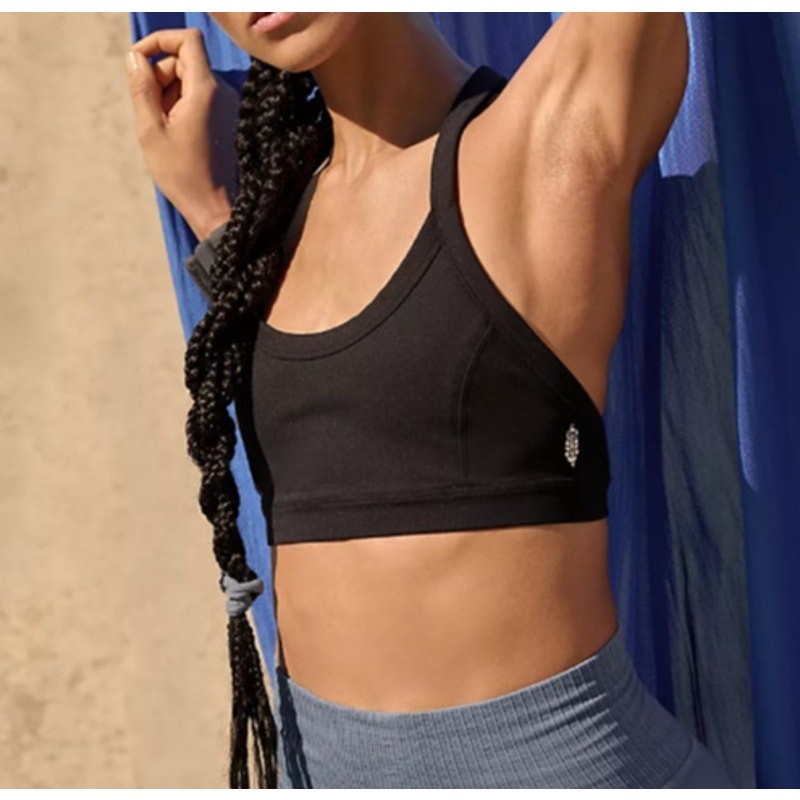 Free People Movement Black Strappy Activewear Stretch Run Racer Sports Bra XS