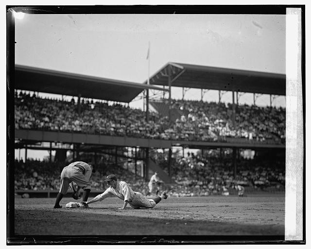 Photo:Washington Stanley Harris 1925 Baseball Sliding Play Stadium Crowd