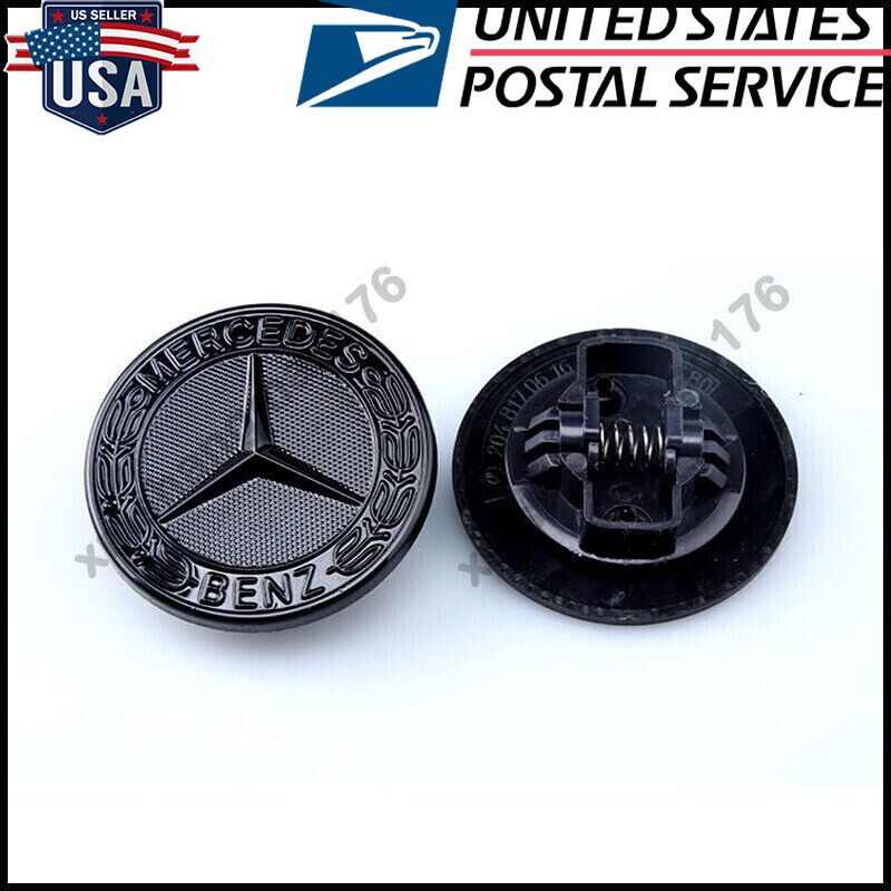 Glossy Black AMG Hood Emblem Flat Laurel Wreath Badge for Mercedes W205 W213
