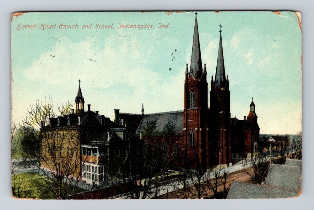 Indianapolis IN-Indiana, Sacred Heart Church and School, Vintage c1912 Postcard