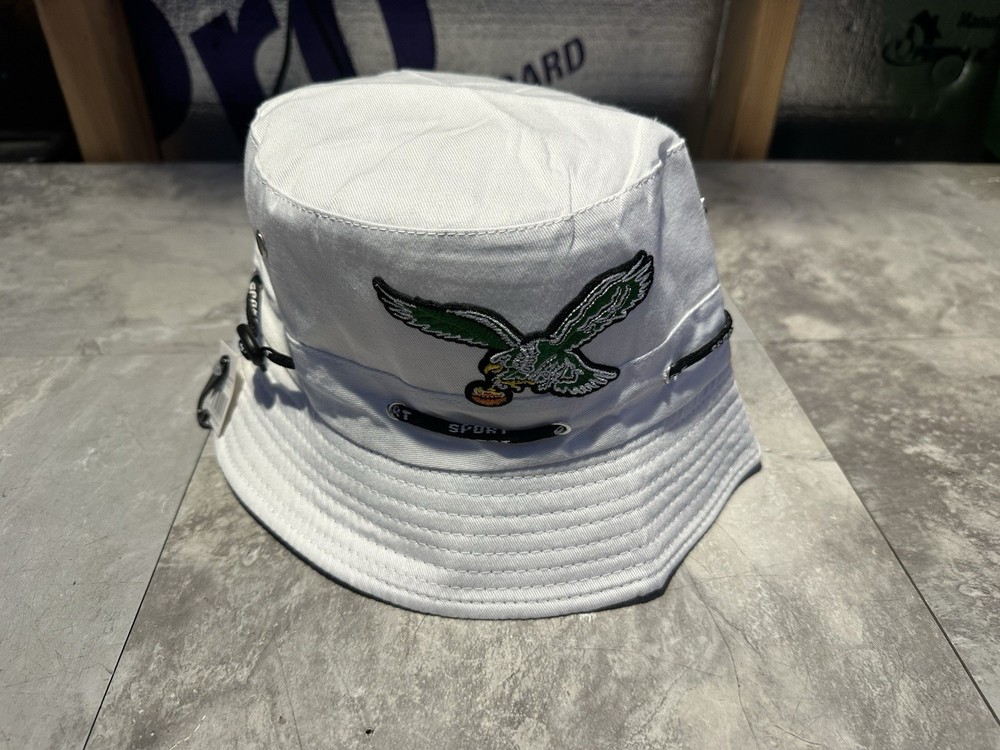 Philadelphia Eagles White Retro Bucket Hat - Adjustable Lid Cap for Fishing & Outdoor