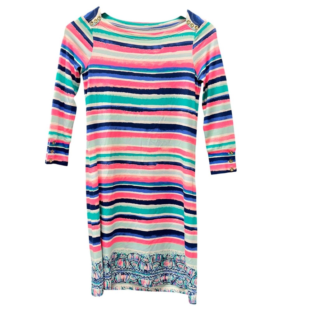 Lilly Pulitzer Sophie Dress Womens XXS UPF 50+ Pink Blue Coastal Stripe Shift
