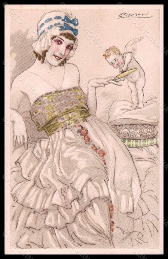 Artist Signed Mauzan Glamour Lady Cupid serie 102-4 postcard VK6515