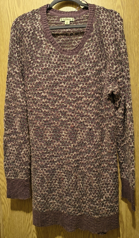 RuffHewn Women's Purple Beige Knit V-Neck Long Sleeve Pullover Sweater 2X Plus