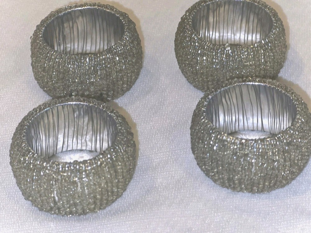 Set of 4 Gold Beaded Metal Napkin Rings Decorative Tableware