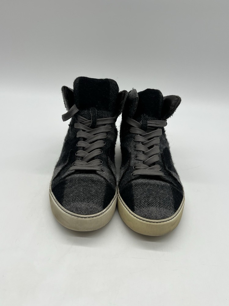 Lanvin Men’s Sz UK 9 Sz US 10 Plaid Gray Black High Top Fashion Sneakers Shoes.