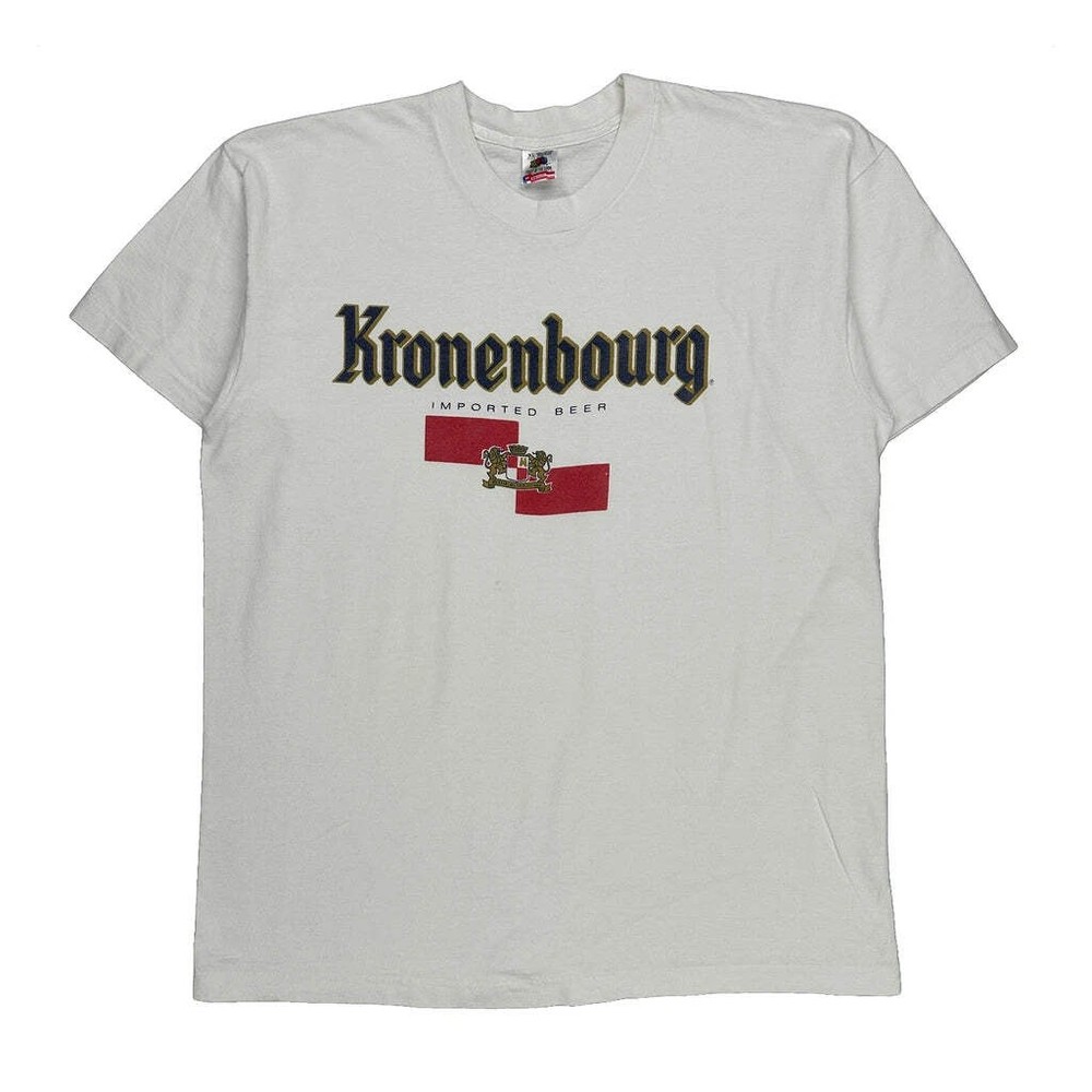 Single Stitch Imported Beer Fruit Of The Loom Graphic T-Shirt - XL White Cotton